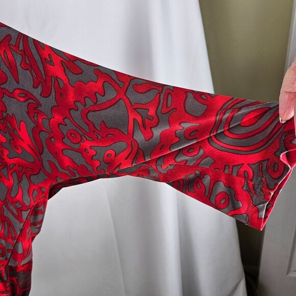 Clara Sunwoo Top XL Red & Gray Abstract Print, Side Tie Maximalism - Picture 5 of 9